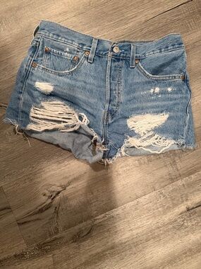 Levi's Light Blue Distressed Denim Cutoff Shorts